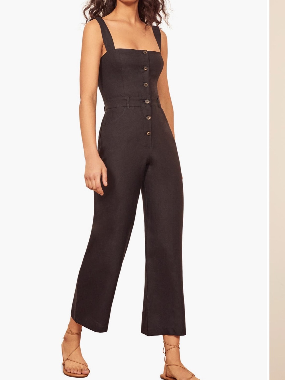 Reformation Black Button Linen Jumpsuit